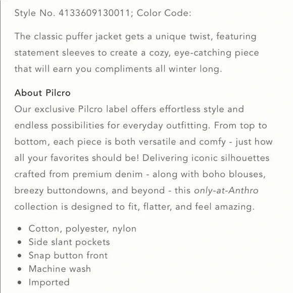 NWT Anthropologie Pilcro puffer swing jacket (XS) - Picture 10 of 10